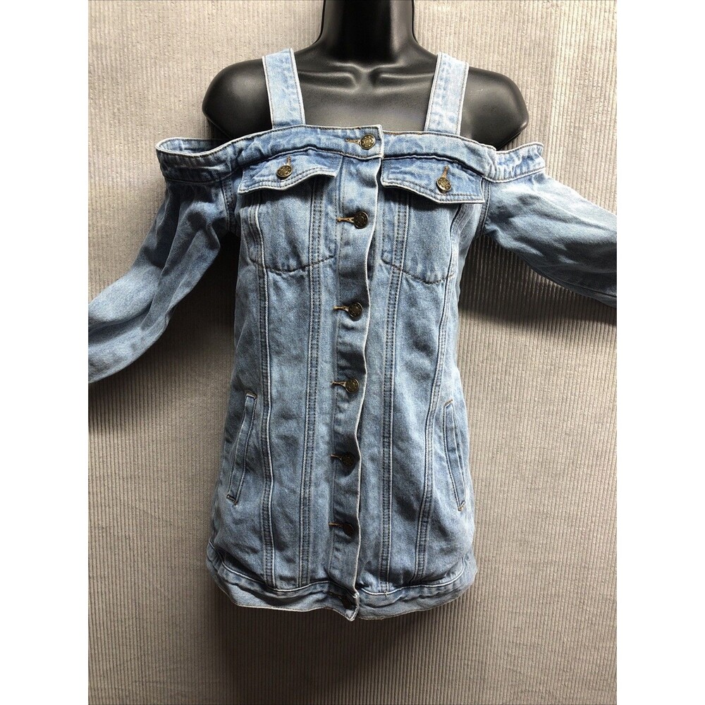 Lioness Denim Top Size Unknown 30 Bust Button Up Thick Strap Cold Shoulder